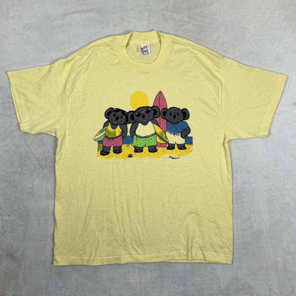 Vintage Koala Surf T-Shirt Mens XL Yellow Beach Graphic USA 80s Tee-Jays